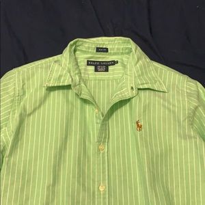 Polo long sleeve button down light green stripe